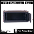 LDR Assembled 4U Hinged Wall Mount Cabinet (600mm x 550mm) Glass Door - Black Metal Construction - Top Fan Vents - Side Access Panels - Image 1