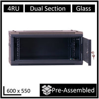LDR Assembled 4U Hinged Wall Mount Cabinet (600mm x 550mm) Glass Door - Black Metal Construction - Top Fan Vents - Side Access Panels - Image 2