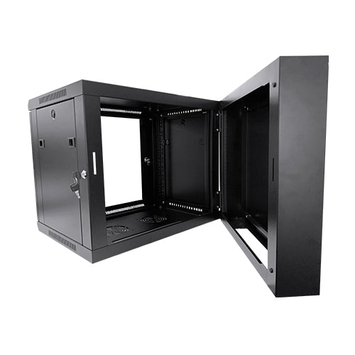 LDR Assembled 6U Hinged Wall Mount Cabinet (600mm x 550mm) Glass Door - Black Metal Construction - Top Fan Vents - Side Access Panels - Image 2