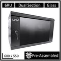 LDR Assembled 6U Hinged Wall Mount Cabinet (600mm x 550mm) Glass Door - Black Metal Construction - Top Fan Vents - Side Access Panels - Image 1