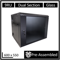 LDR Assembled 9U Hinged Wall Mount Cabinet (600mm x 550mm) Glass Door - Black Metal Construction - Top Fan Vents - Side Access Panels - Image 3