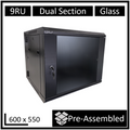 LDR Assembled 9U Hinged Wall Mount Cabinet (600mm x 550mm) Glass Door - Black Metal Construction - Top Fan Vents - Side Access Panels - Image 1