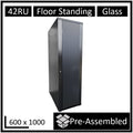 LDR Assembled 42U Server Rack Cabinet (600mm x 1000mm) Glass Door, 1x 8-Port PDU, 1x 4-Way Fan, 2x Fixed Shelves - Black Metal Construction - Image 1