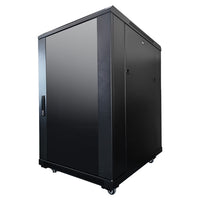 LDR Assembled 18U Server Rack Cabinet (600mm x 800mm) Glass Door, 1x 8-Port PDU, 1x 4-Way Fan, 2x Fixed Shelves - Black Metal Construction - Image 2