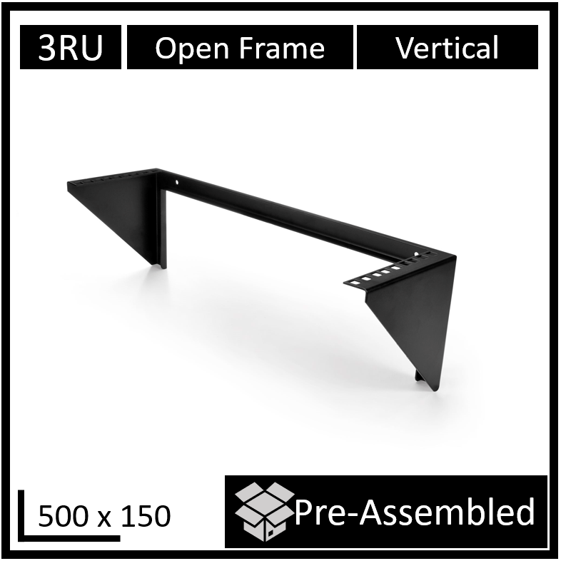 LDR Open Frame 3U Vertical Wall Mount Frame (500mm x 150mm) - Black Metal Construction - Image 1