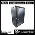 LDR Assembled 18U Wall Mount Cabinet (600mm x 450mm) Glass Door - Black Metal Construction - Top Fan Vents - Side Access Panels - Image 1