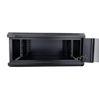 LDR Assembled 4U Wall Mount Cabinet (600mm x 450mm) Glass Door - Black Metal Construction - Top Fan Vents - Side Access Panels - Image 2