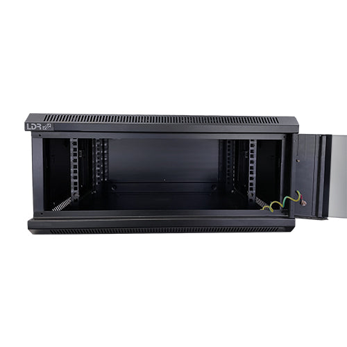 LDR Assembled 4U Wall Mount Cabinet (600mm x 450mm) Glass Door - Black Metal Construction - Top Fan Vents - Side Access Panels - Image 2