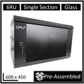 LDR Assembled 6U Wall Mount Cabinet (600mm x 450mm) Glass Door - Black Metal Construction - Top Fan Vents - Side Access Panels - Image 1