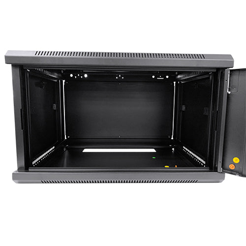 LDR Assembled 6U Wall Mount Cabinet (600mm x 450mm) Glass Door - Black Metal Construction - Top Fan Vents - Side Access Panels - Image 2