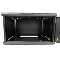 LDR Assembled 6U Wall Mount Cabinet (600mm x 450mm) Glass Door - Black Metal Construction - Top Fan Vents - Side Access Panels - Image 2