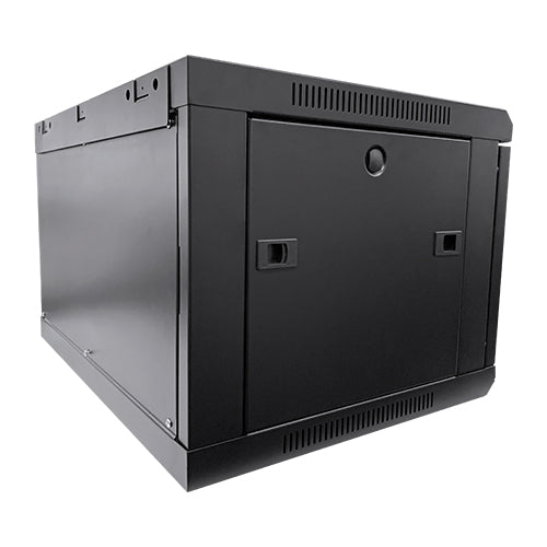 LDR Assembled 6U Wall Mount Cabinet (600mm x 450mm) Glass Door - Black Metal Construction - Top Fan Vents - Side Access Panels - Image 3