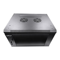LDR Assembled 6U Wall Mount Cabinet (600mm x 450mm) Glass Door - Black Metal Construction - Top Fan Vents - Side Access Panels - Image 4