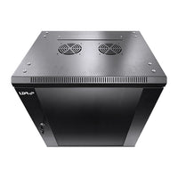 LDR Assembled 9U Wall Mount Cabinet (600mm x 450mm) Glass Door - Black Metal Construction - Top Fan Vents - Side Access Panels - Image 2