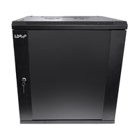 LDR Assembled 9U Wall Mount Cabinet (600mm x 450mm) Glass Door - Black Metal Construction - Top Fan Vents - Side Access Panels - Image 3