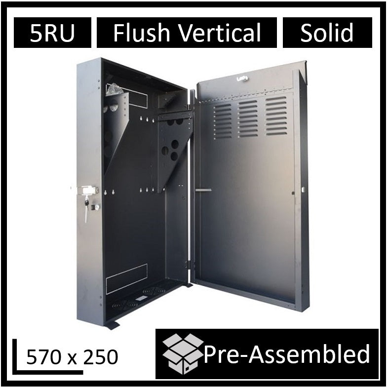 LDR Assembled 5U Flush Wall Mount Vertical Cabinet (570mm x 250mm) - 4U Rack For Gear & 2U Mount For Patch Panels - Black Metal Construction - Image 5