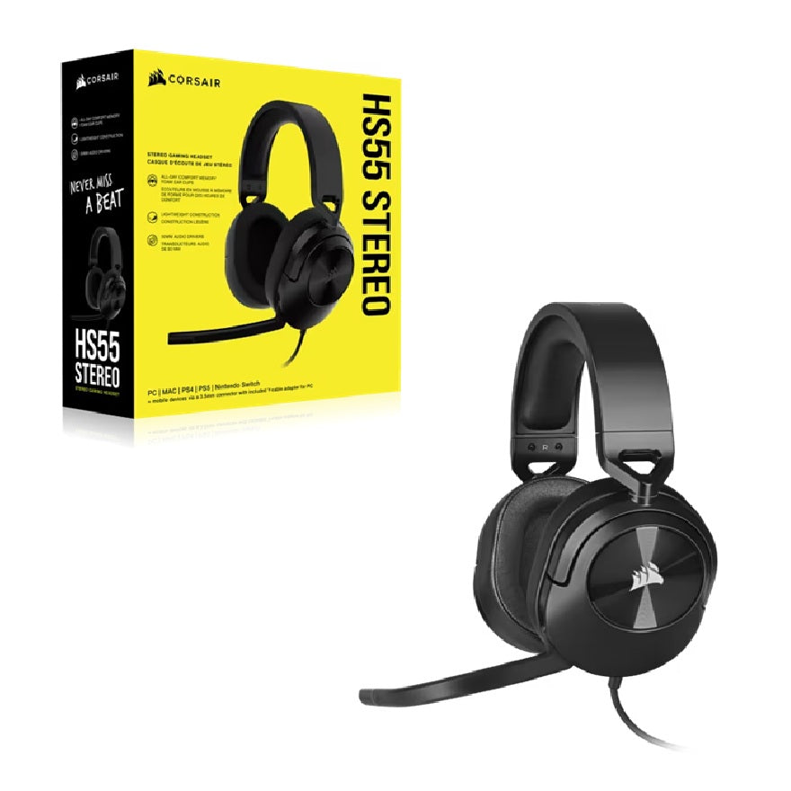 Corsair HS55 STEREO Wired Gaming Headset - Carbon, 50mm drivers, 20Hz–20kHz, wired 3.5mm stereo, multi-platform support (PC/PS/Xbox/Switch/mobile) - Image 5