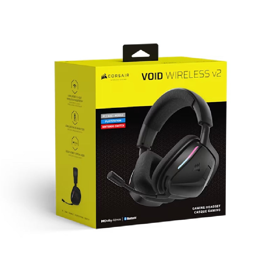 Corsair VOID WIRELESS v2 Gaming Headset – Carbon, wireless, 70–130h, 50mm, 20Hz–20kH, 50ft, PC/Mac/PS/Mobile, omni mic, 0.303kg - Image 1
