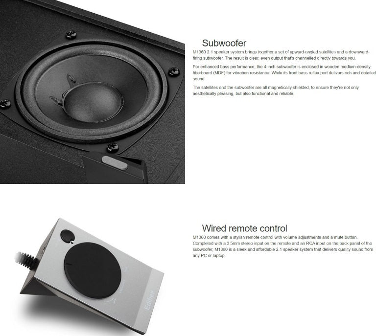 Edifier M1360 2.1 Multimedia Speakers - 3.5mm AUX/4INCH Subwoofer/Remote/RCA Remote Control input Black - Image 2