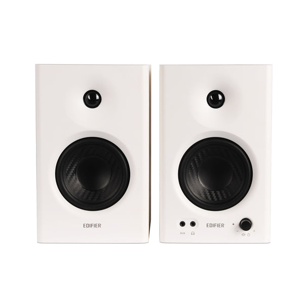Edifier MR4 Studio Monitor - Smooth Frequency, 1" Silk Dome Tweeter, 4"  Diaphragm Woofer, Wooden, RCA TRS, AUX, Ideal for Content Creators -White