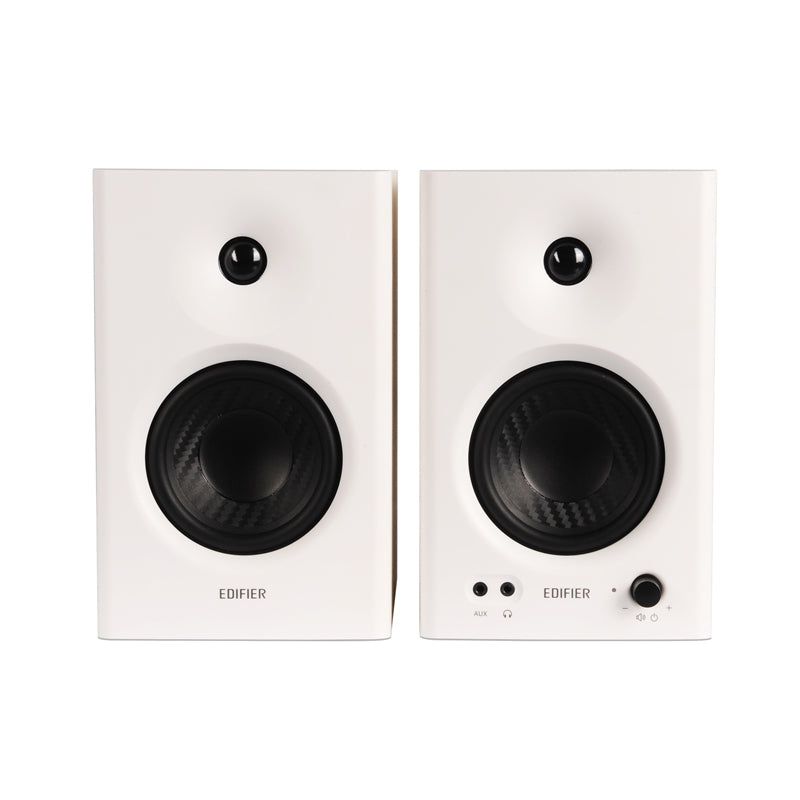 Edifier MR4 Studio Monitor - Smooth Frequency, 1" Silk Dome Tweeter, 4"  Diaphragm Woofer, Wooden, RCA TRS, AUX, Ideal for Content Creators -White (LS