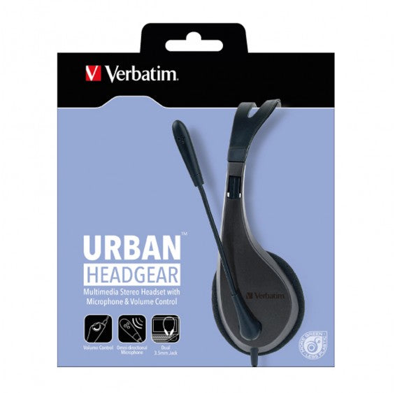 Verbatim Multimedia Headset with Microphone - 3.5mm Jack, Wide Frequency Stereo, 40mm Drivers, Comfortable Ergonomic Fit, Adjustable - Image 1