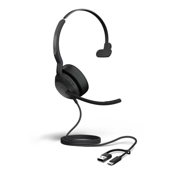 Jabra Evolve2 50, USB C/A MS Mono Headset, Bluetooth®, 4 microphones, Active Noise Cancellation, Busylight, Call management, Air Comfort technology
