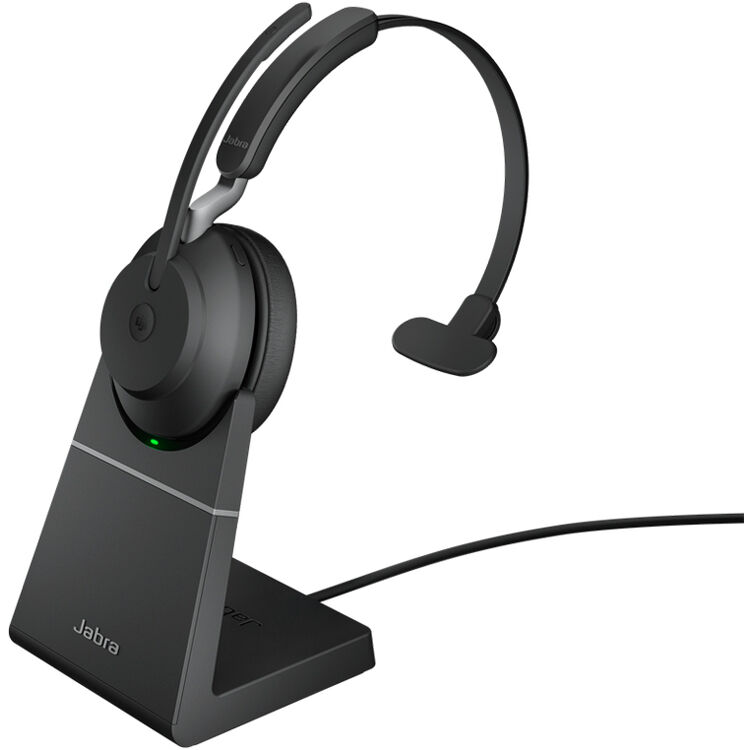 Jabra Evolve2 65 MS Mono Bluetooth Headset, Black Link 380 USB-A and Charging Stand USB-A, Passive Noise-cancelling, 2ys Warranty, 3-Microphone Call - Image 1