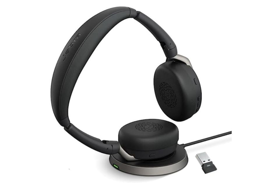 Jabra Evolve2 65 Flex MS Stereo Bluetooth Headset, Link380a USB-A Dongle & Wireless Charging Stand Foldable Design, 2Yr Warranty, 30m Wireless Range - Image 1