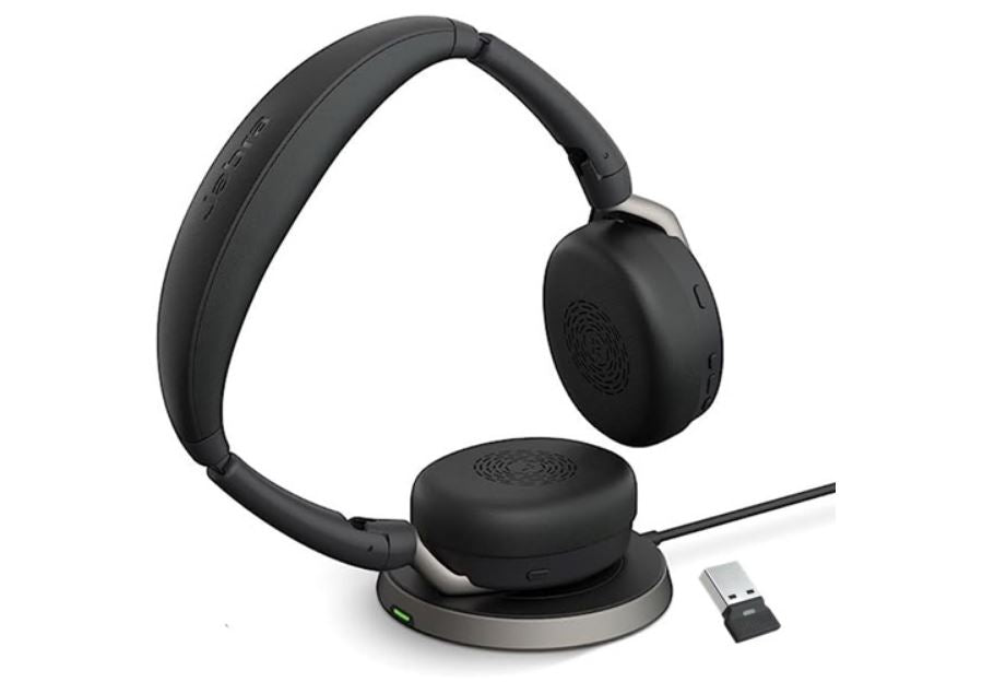 Jabra Evolve2 65 Flex MS Stereo Bluetooth Headset, Link380c USB-C Dongle & Wireless Charging Stand Included, Foldable Design, 2Yr Warranty, ANC - Image 1