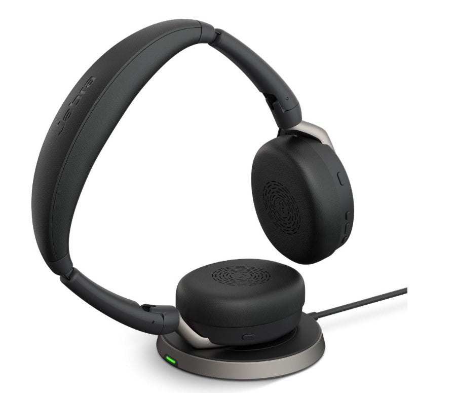 Jabra Evolve2 65 Flex UC Stereo Bluetooth Headset, Link380c USB-C Dongle & Wireless Charging Stand Included, Foldable Design, 2Yr Warranty, ANC - Image 1