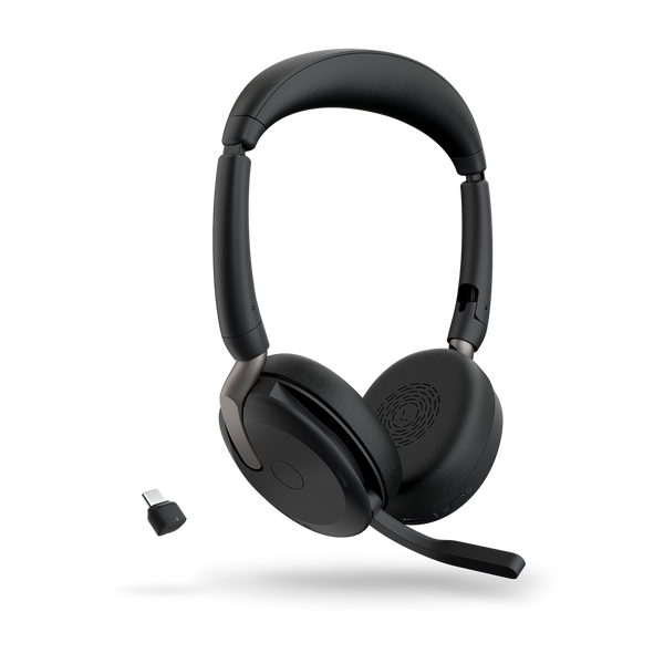Jabra Evolve2 65 Flex UC Stereo Bluetooth Headset, Link380c USB-C Dongle Included, Foldable Design, 2Yr Warranty, ANC, 30m Wireless Range
