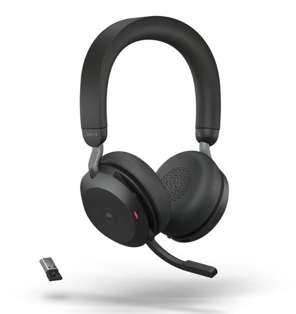 Jabra Evolve2 75 USB-A Link380a MS Stereo Black, 8-Mic Technology, 36 Hours Battery & Fast Charge, Dual-Foam Tech, Discreet Hide-Away Boom Arm