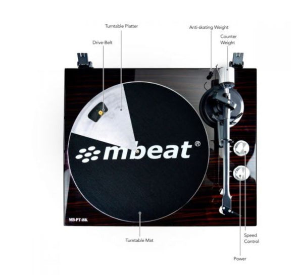 （LS） mbeat® PT-18K Bluetooth Turntable Player (MMC, USB, Anti-skating, Preamplifier) Counterweight & Anti-Skating Power Consumption: 5W Weight: 4.5kg