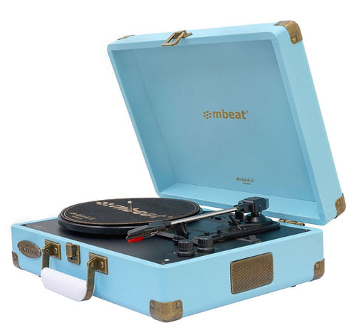 (LS)mbeat®  Woodstock 2 Sky Blue Retro Turntable Player with BT Receiver & Transmitter Built-in Bluetooth receiver eaturing 3 speed settings - Image 1