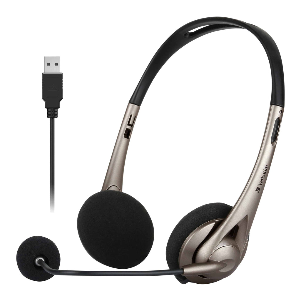 Verbatim Multimedia Headset with Boom Mic Headphone, Volume Control, USB 3.0 – Grey – School, Office, Business. Retail Pack - Image 1