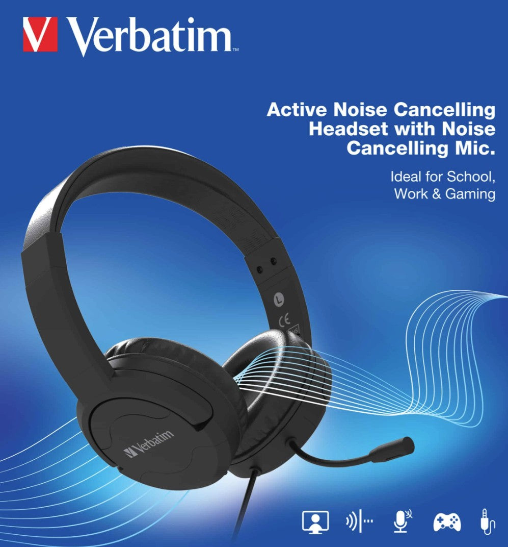 Verbatim Verbatim Multimedia Headset with ANC & Noise Cancelling Boom Mic - Black 66706 - Image 3