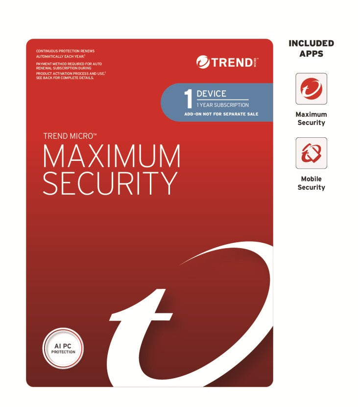 Trend Micro Maximum Security (1 Device) 1 Year Add-on Auto Renew OEM - Image 1