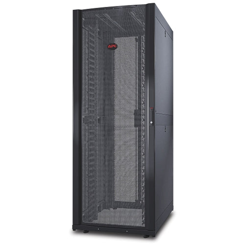 APC NetShelter SX, Networking Rack Enclosure, 42U, Black, 1991H x 750W x 1070D mm with Casters, Feet, Vertical Cable Managers, Side Panels - Image 1