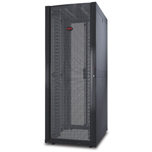 APC NetShelter SX, Networking Rack Enclosure, 42U, Black, 1991H x 750W x 1070D mm with Casters, Feet, Vertical Cable Managers, Side Panels - Image 1