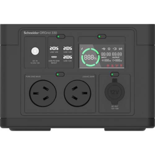 APC OffGrid Portable Power Station 330, 230V, 332Wh Lithium-ion, LCD, 2 AS3112 Australian outlets, Sinewave, 3 USB-A, 1 USB-C, Wireless Charger