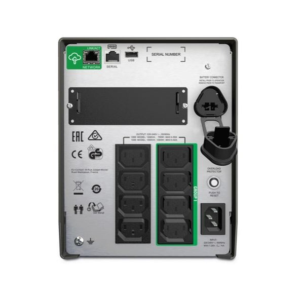 APC Smart-UPS 1500VA/1000W Line Interactive UPS, Tower, 230V/10A Input, 8x IEC C13 Outlets, Lead Acid Battery, SmartConnect Port+SmartSlot, AVR, LCD