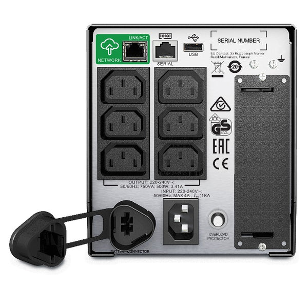 APC Smart-UPS 750VA/500W Line Interactive UPS, Tower, 230V/10A Input, 6x IEC C13 Outlets, Lead Acid Battery, SmartConnectLCD