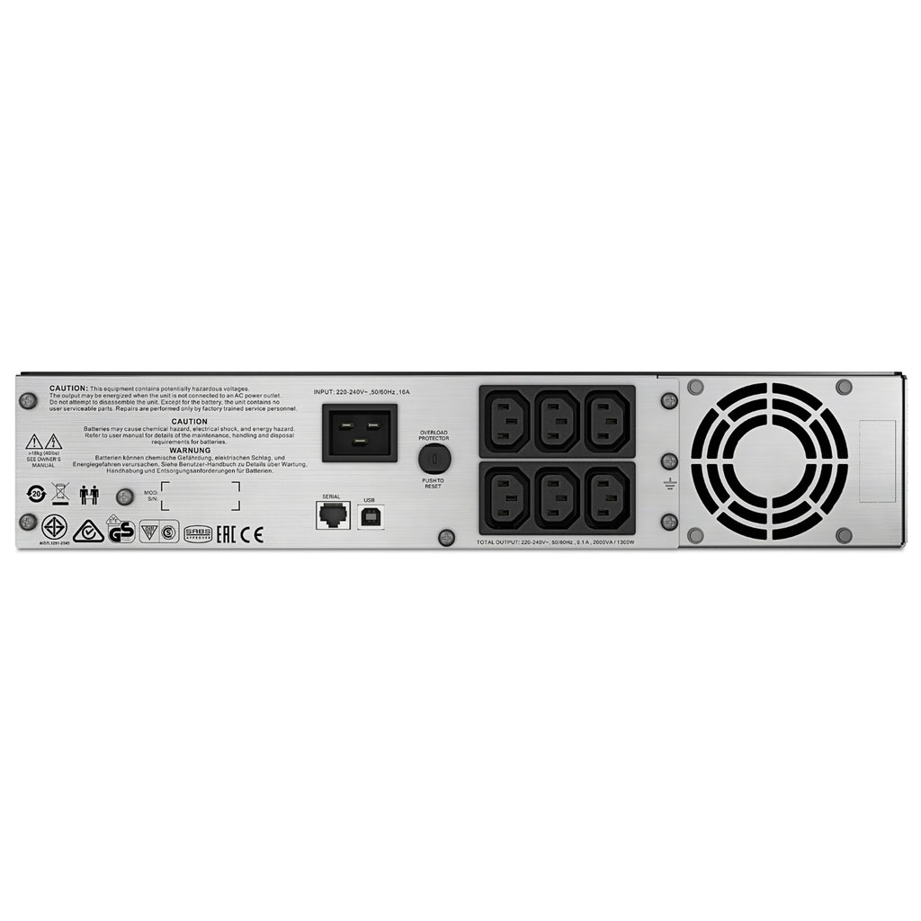 APC Smart-UPS C 2000VA/1300W Line Interactive UPS, 2U Rackmount, 230V/16A Input, 6xIEC C13 Outlets, Lead Acid Battery, Graphic LCD - Image 3