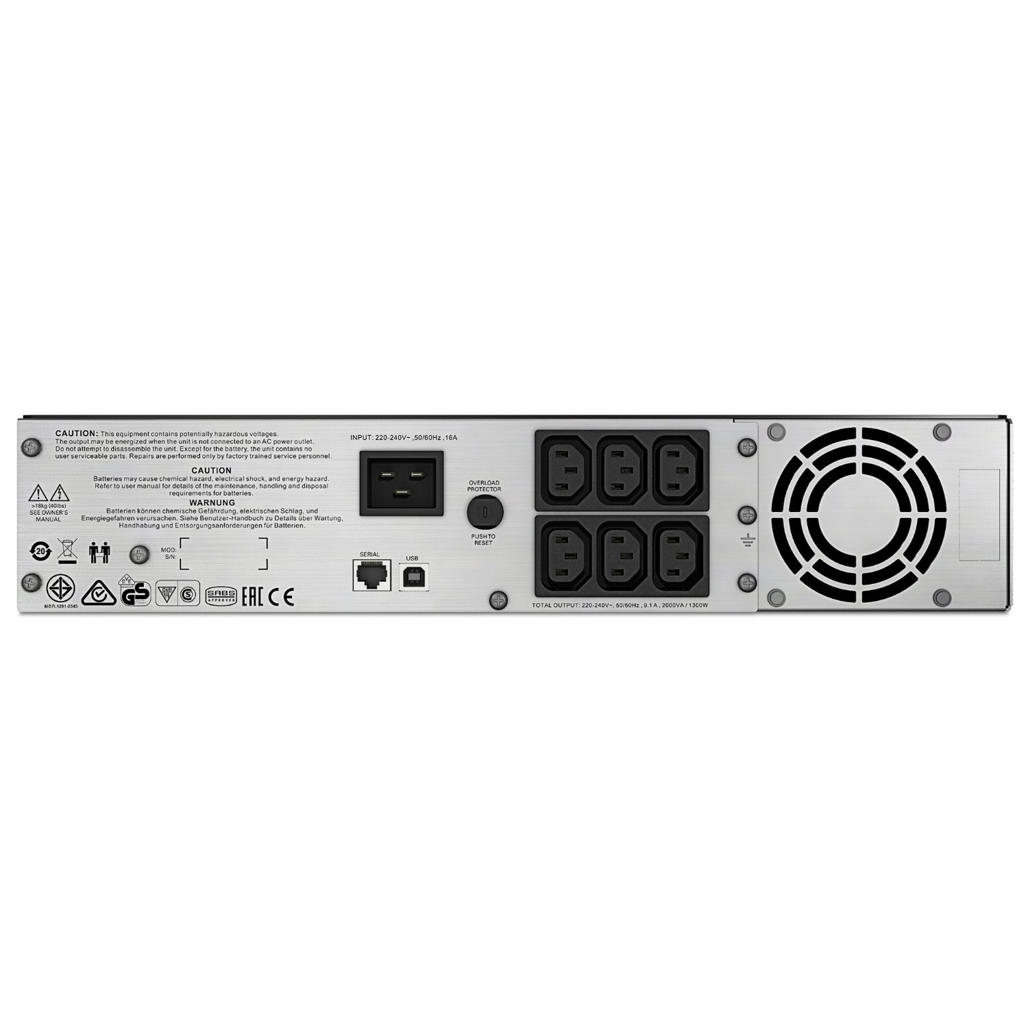 APC Smart-UPS C 2000VA/1300W Line Interactive UPS, 2U Rackmount, 230V/16A Input, 6xIEC C13 Outlets, Lead Acid Battery, Graphic LCD - Image 3