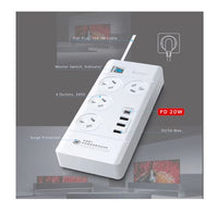 Sansai 4 Outlet 3xUSB-A & 1xUSB-C Powerboard Master On/Off switch Surge and overload protected Fast charging 1M 20W 220-240V 10A IV Retail box - Image 2