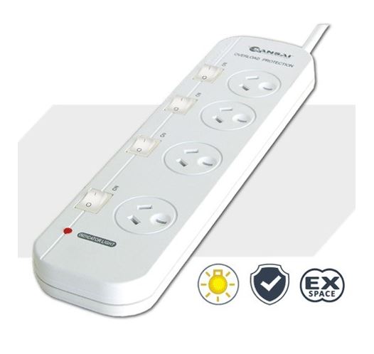 Sansai 4 Way Powerboard 4 Outlet 10A 240V Individually Switched 2 extra spaced sockets 1M Length - Image 2
