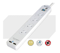 Sansai 4 Way Basic Powerboard USB Ax2 4 Outlets Master Switch Surge and overload protection1M Length - Image 1