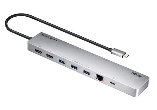 Aten 11-in-1 USB-C Multiport Dock with Power Pass-Through, 2x HDMI, 2x USB-C (1 for power delivery & 1 for data transmission), 3x USB Type-A, 1x SD, 1 - Image 1