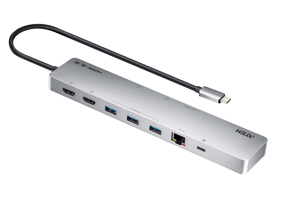 Aten 11-in-1 USB-C Multiport Dock with Power Pass-Through, 2x HDMI, 2x USB-C (1 for power delivery & 1 for data transmission), 3x USB Type-A, 1x SD, 1 - Image 1